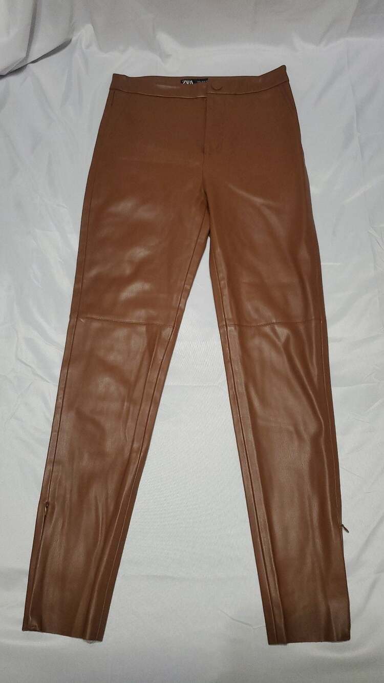Zara Faux Leather Flared Leggings with Zippers